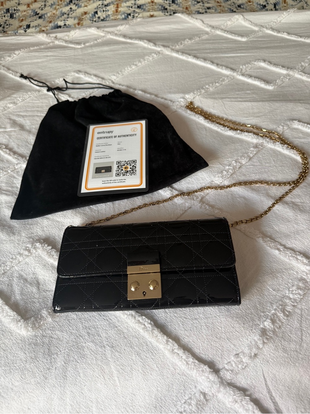 Christian Dior Miss Croisière Cannage Patent Leather Wallet on Chain – Black